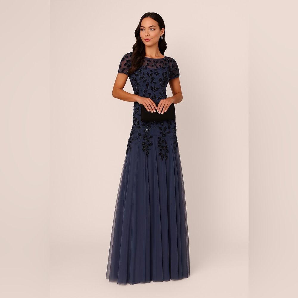 Adrianna Papell Navy Blue Maxi Dress